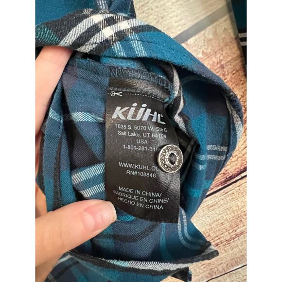 Kuhl Plaid Flannel Collared Button Up Shirt Blue Pockets Rodeo Women Small NWOT - Picture 3 of 4